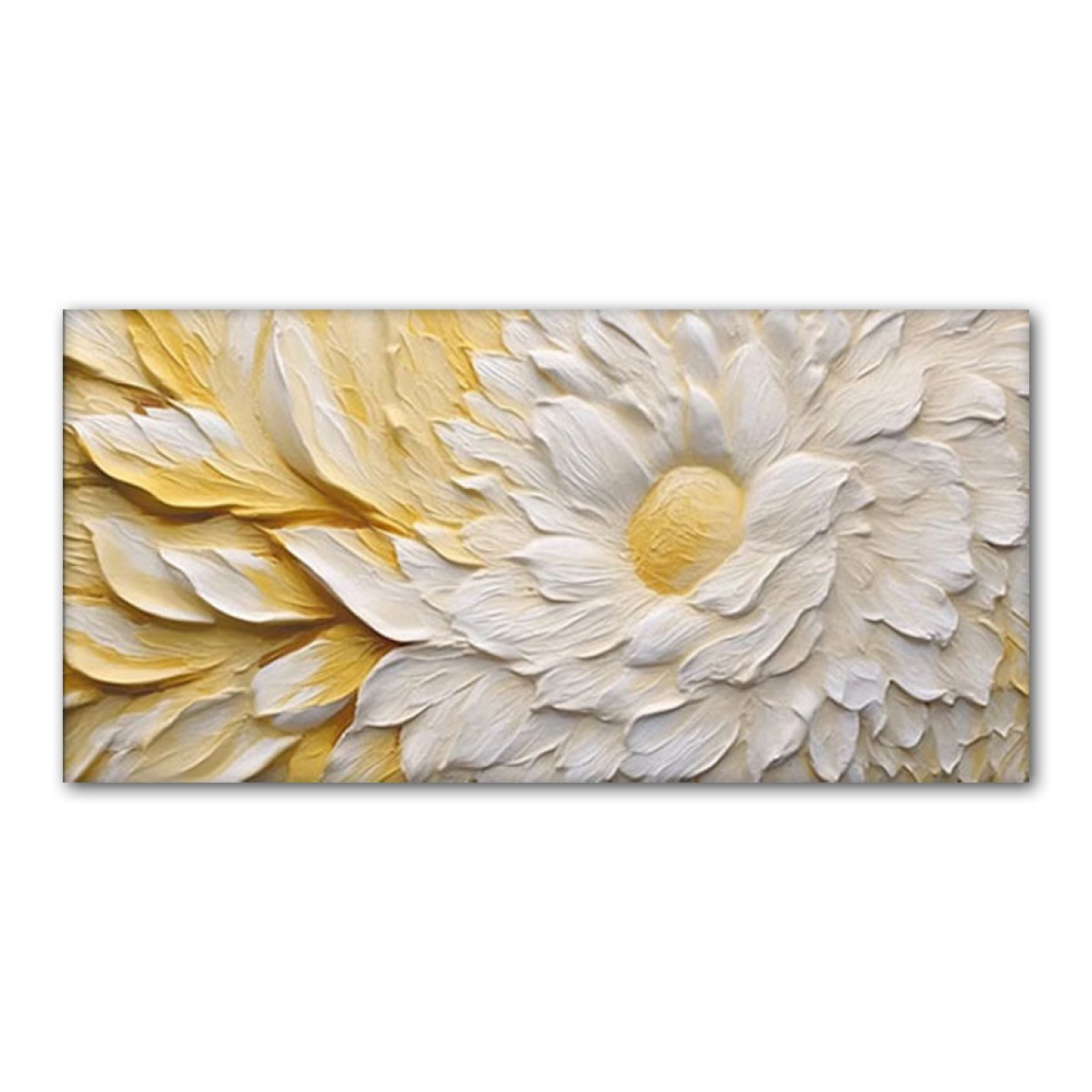 White Flower with Yellow Leaves 3d Heavy Textured Partial Oil Painting